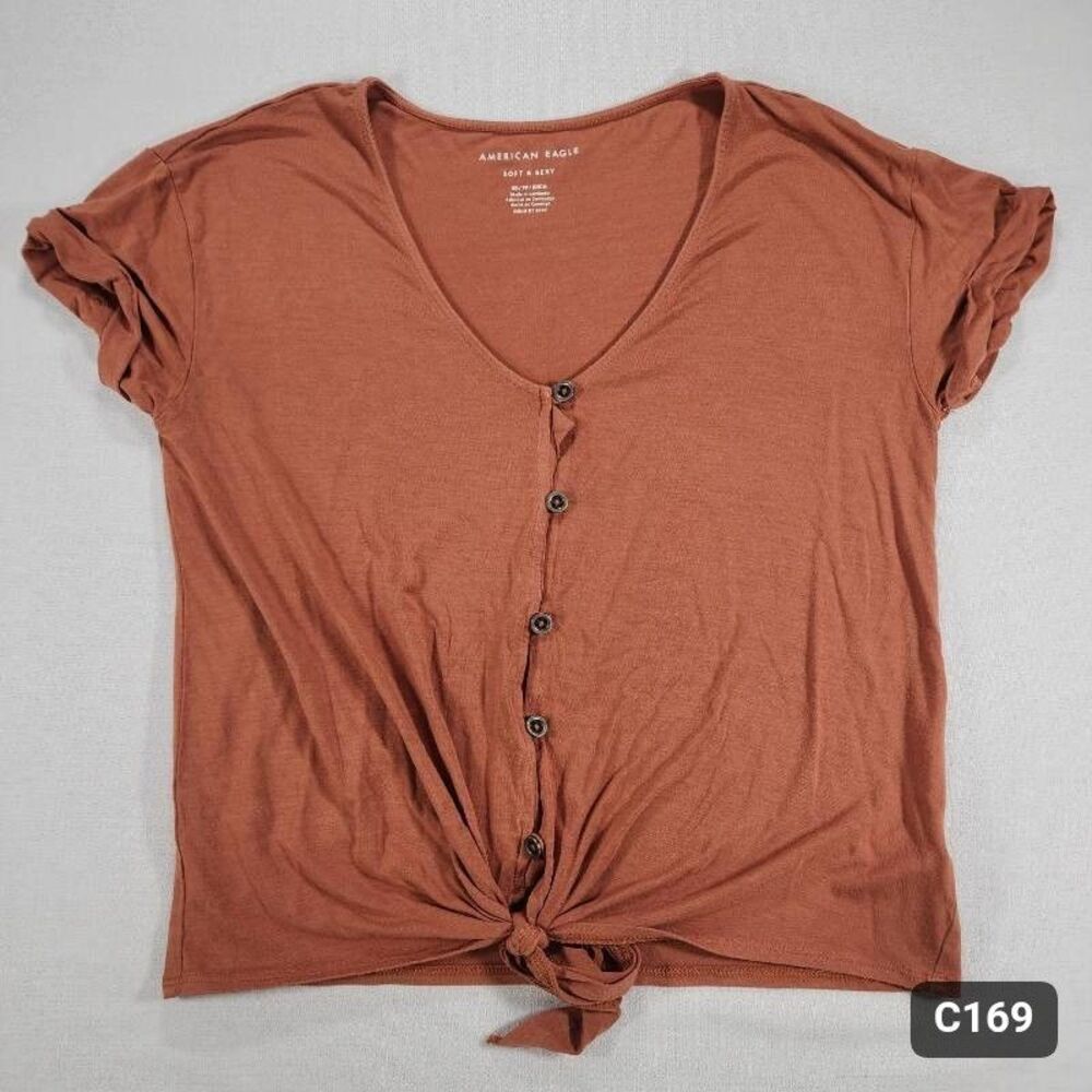 American Eagle Soft and Sexy Button Tie Front Top XS Rust Good Condition